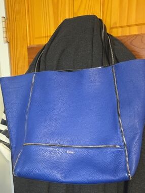 Botkier Cobalt Blue Leather Tote with Zip Trim